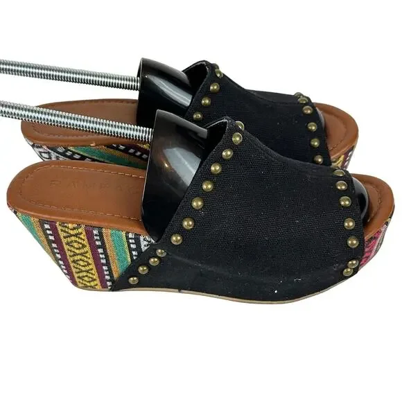 Rampage Size 7 Quizzy Black Studded Aztec Print Wedge Heels Y2K - Picture 1 of 5